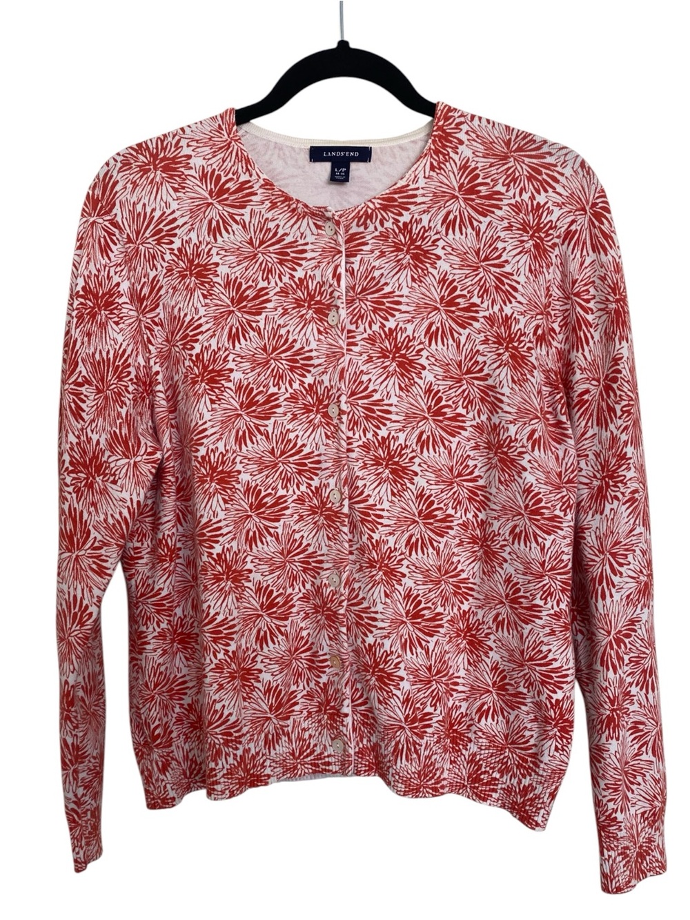 Land’s End Supima Cotton Floral Button Front Cardigan Sweater LP 14/16